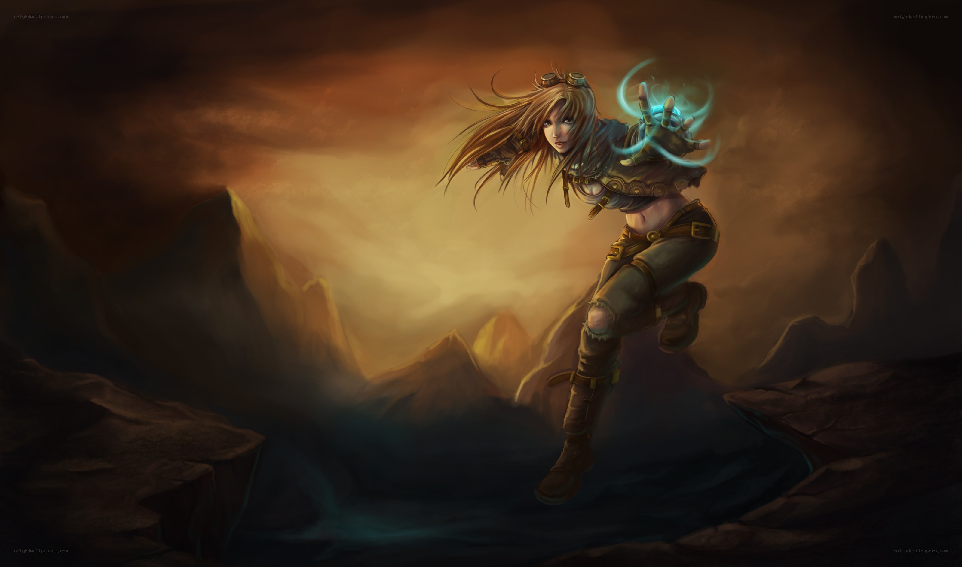 female mage in a rocky landscape