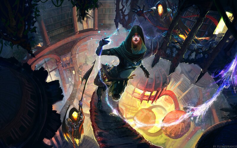 Female Mage in Combat — Green