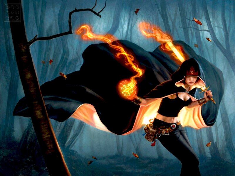 Female Mage in Forest — Black, Dramatic