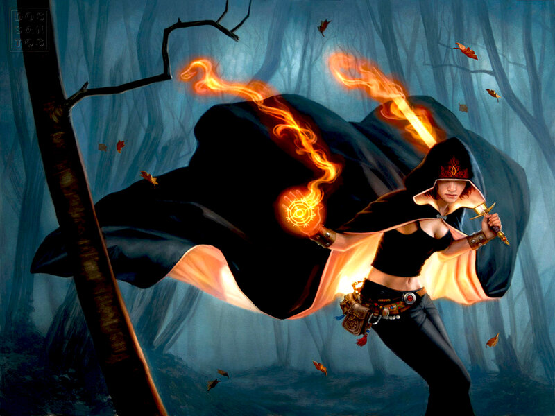Female Mage in Forest — Blue