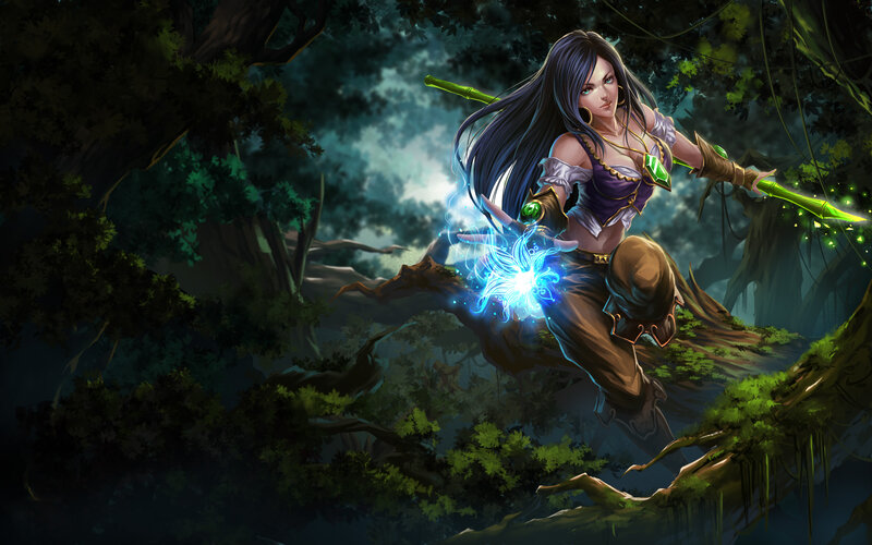 Female Mage in Forest — Green, Dramatic, Night, Digital Art