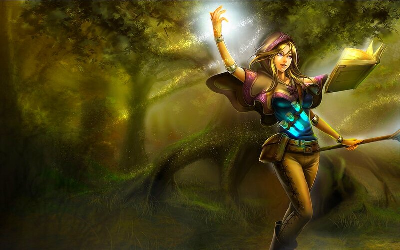 Female Mage in Forest — Green, Magical