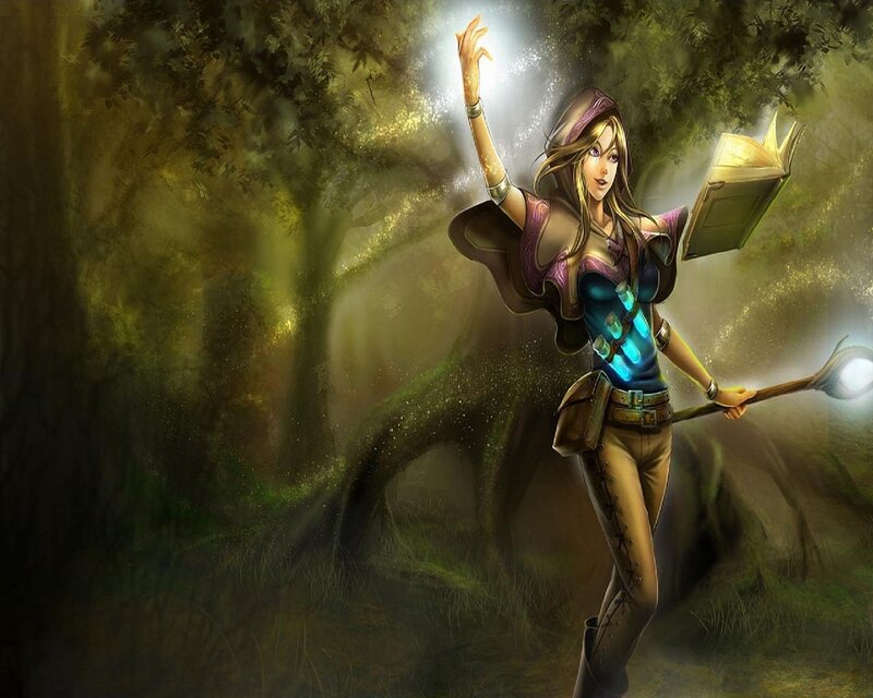Female Mage in Forest — Green, Mystical, Night