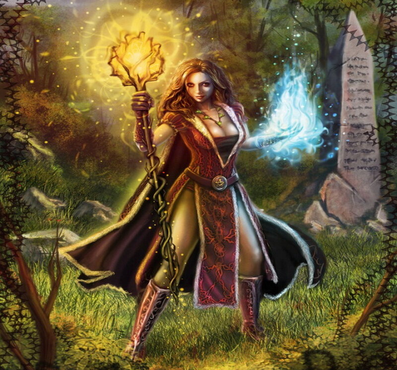 Female Mage in Forest — Green