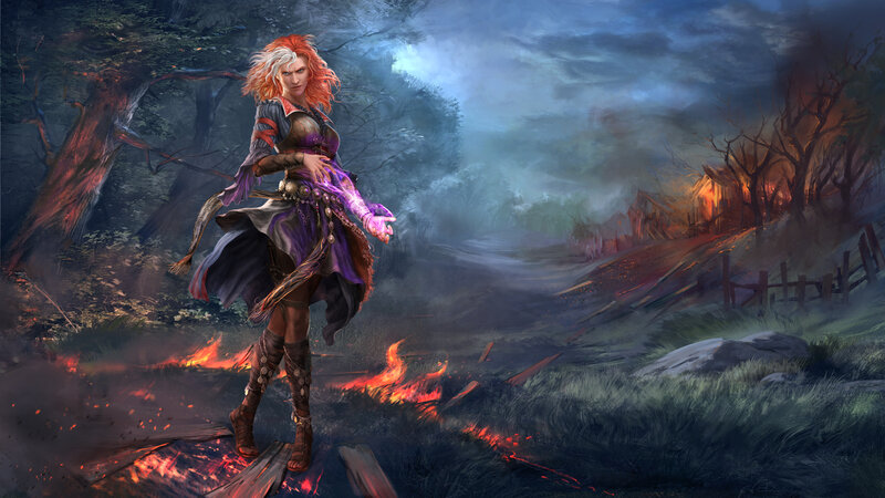 Female Mage in Forest — Purple, Dramatic