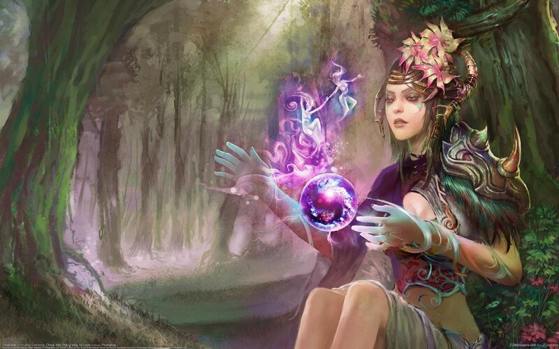 Female Mage in Forest — Purple, Mystical