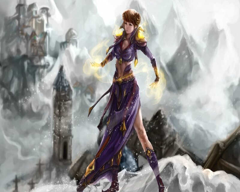 Female Mage in Purple — Dramatic, Winter, Digital Art, Castle