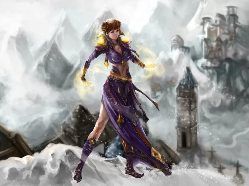 Female Mage in Purple — Dramatic, Winter, Digital Art