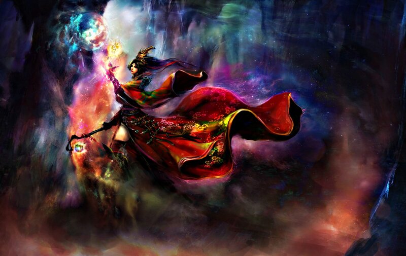 Female Mage in Red Cloak