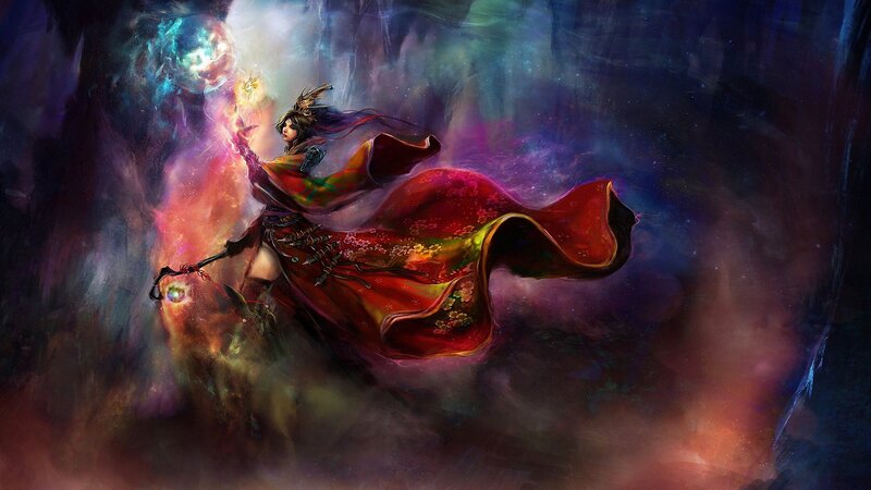 Female Mage in Red Robe — Dramatic