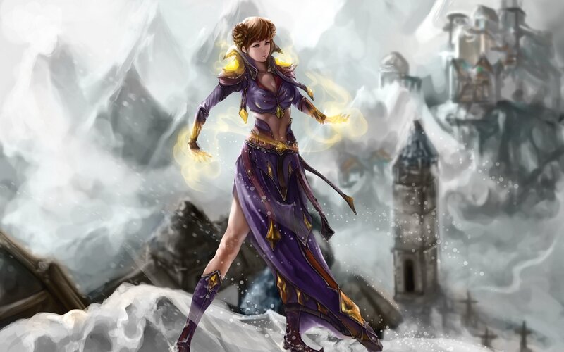 female mage in snowy landscape