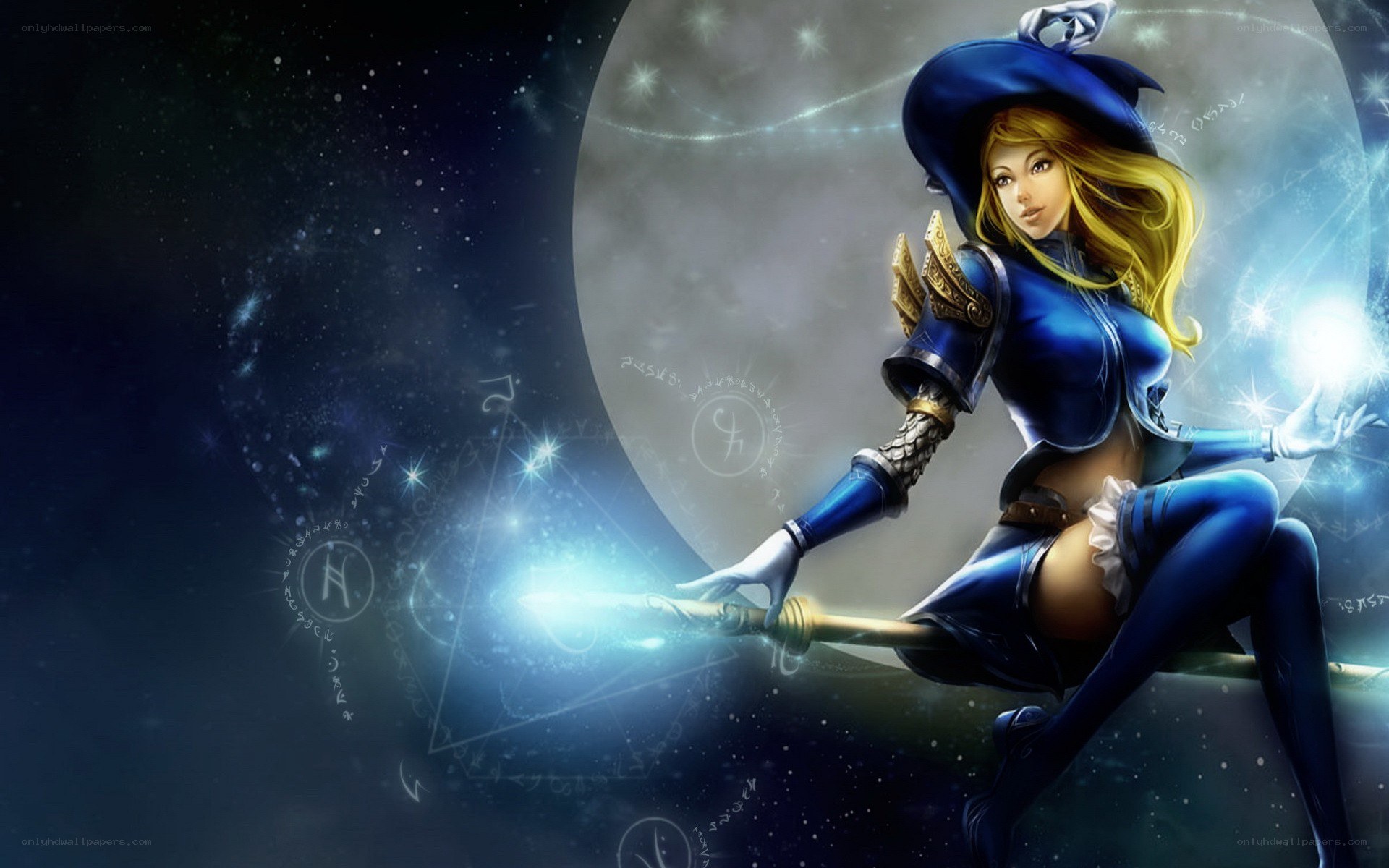 female mage on a broom