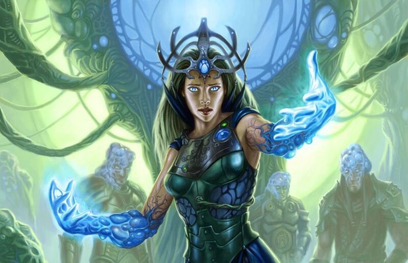 female mage with blue energy