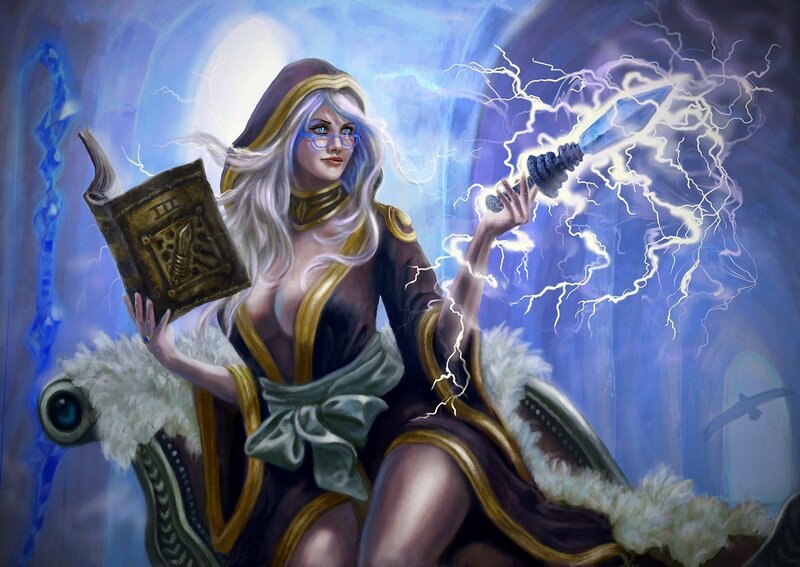Female Mage with Book and Lightning