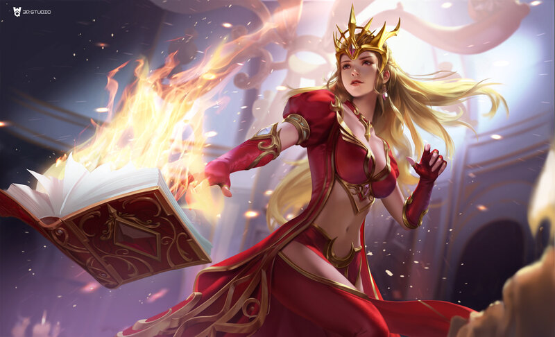 Female Mage with Book — Red