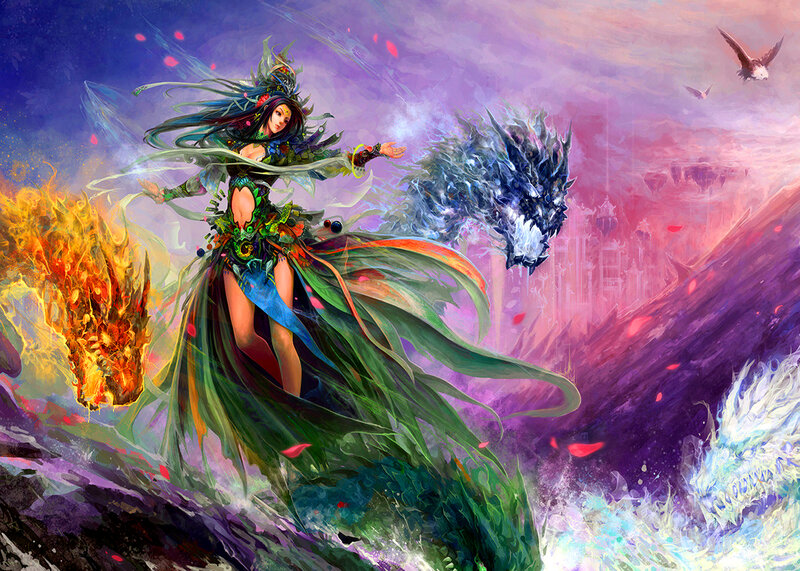 Female Mage with Dragons