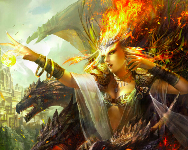 Female Mage with Fire Hair