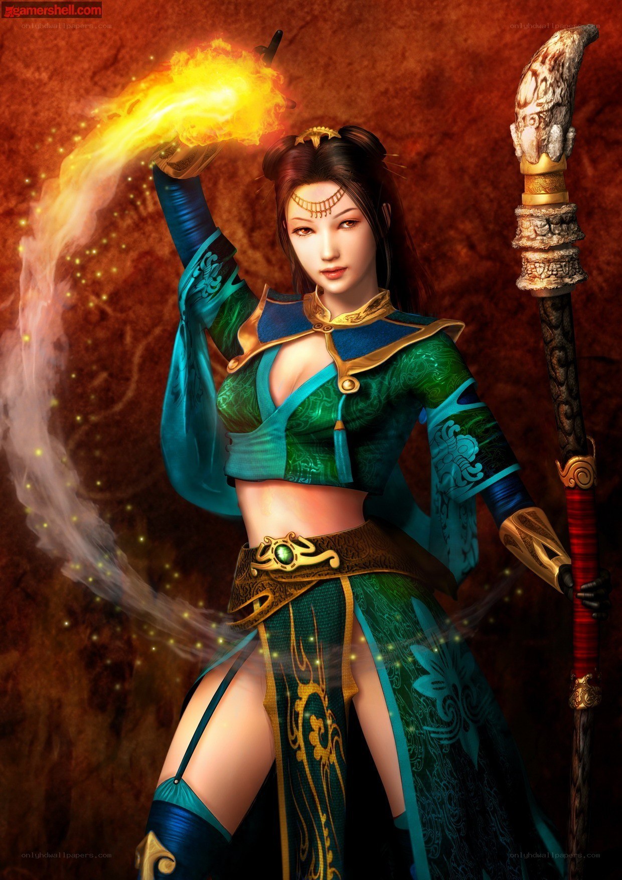 female mage with fire magic