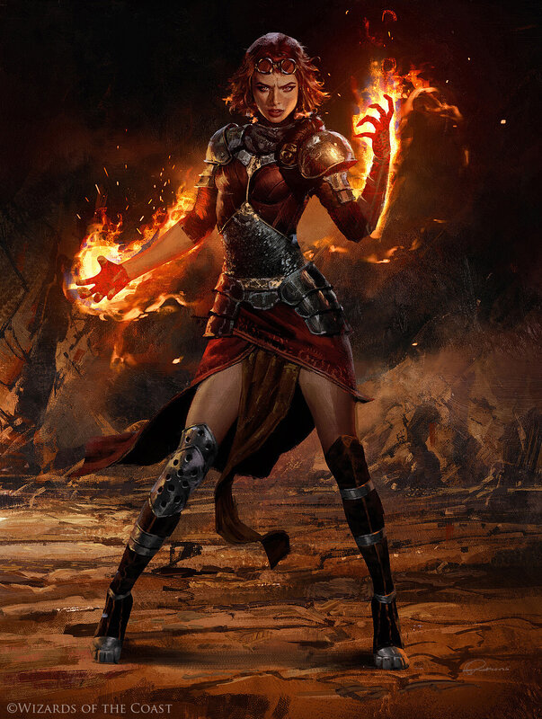 Female Mage with Fire Magic — Red, Dramatic