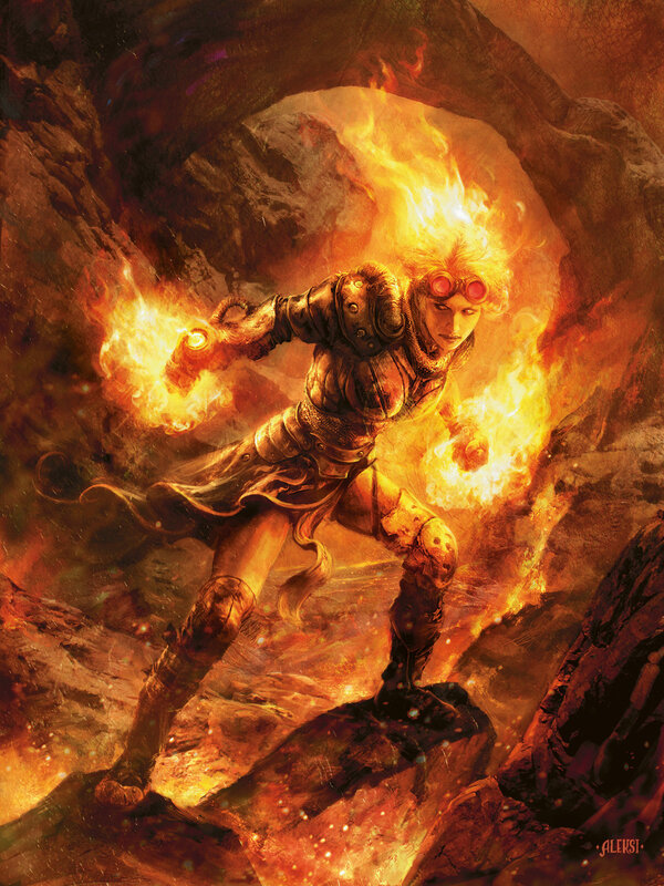 Female Mage with Fire — Orange, Dramatic