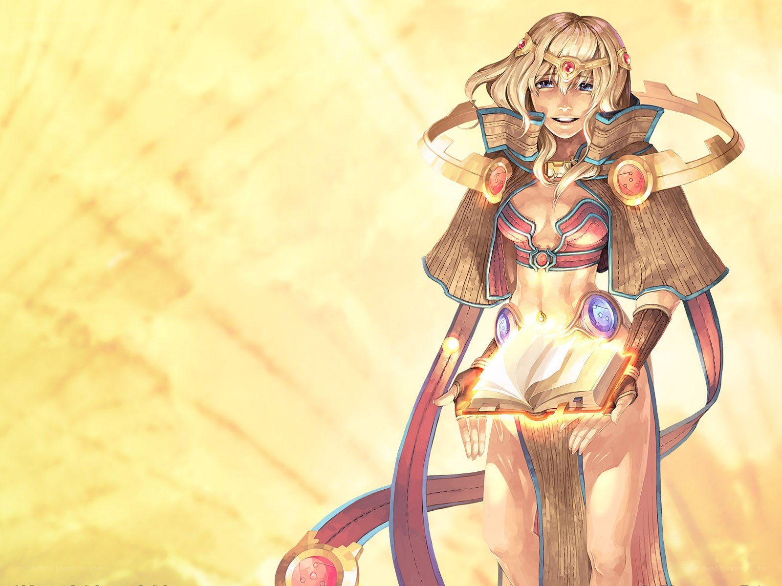female mage with glowing book