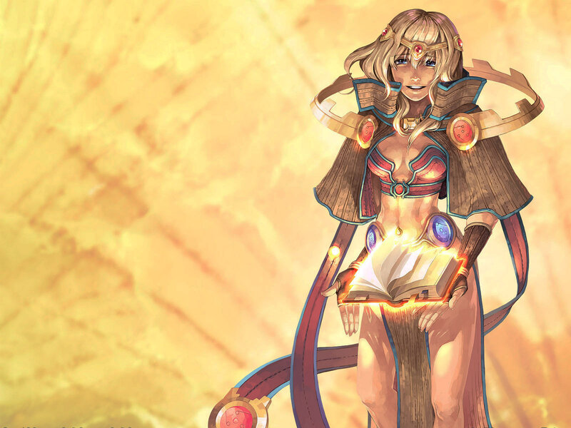 female mage with glowing book