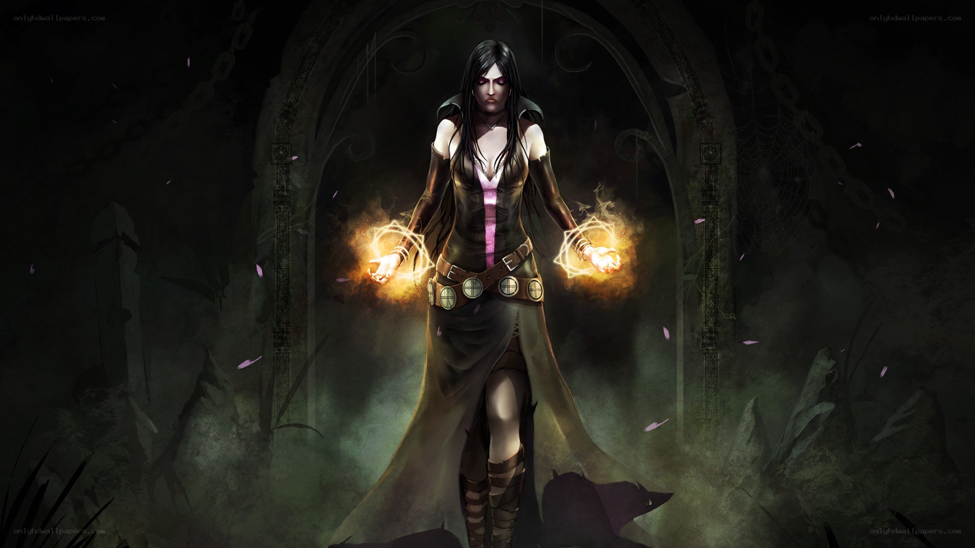 female mage with glowing hands