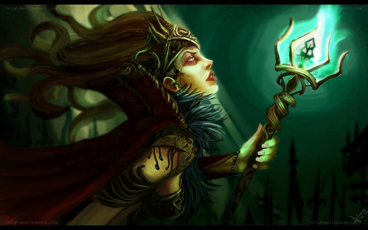 female mage with glowing staff