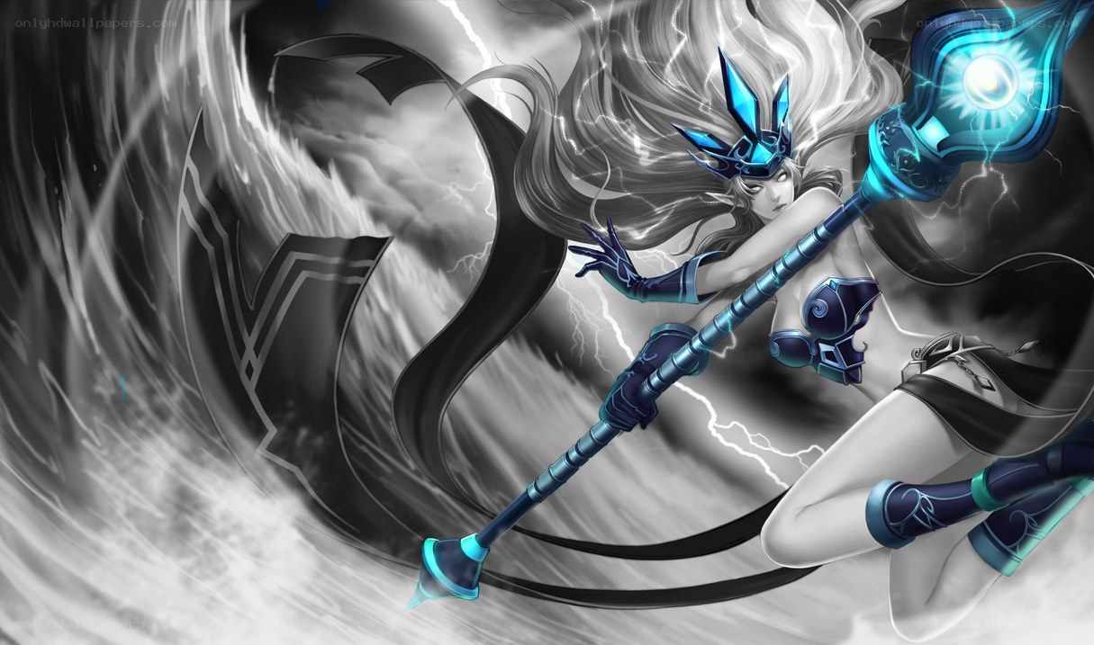 female mage with lightning staff