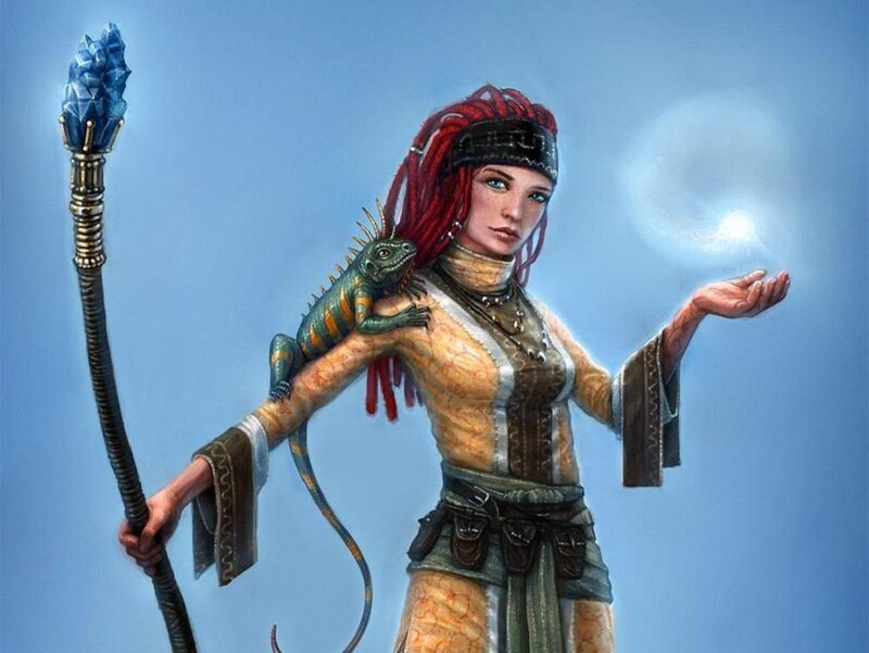 Female Mage with Lizard