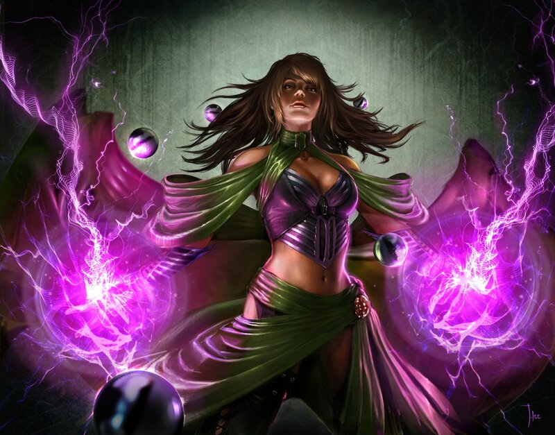 female mage with purple energy