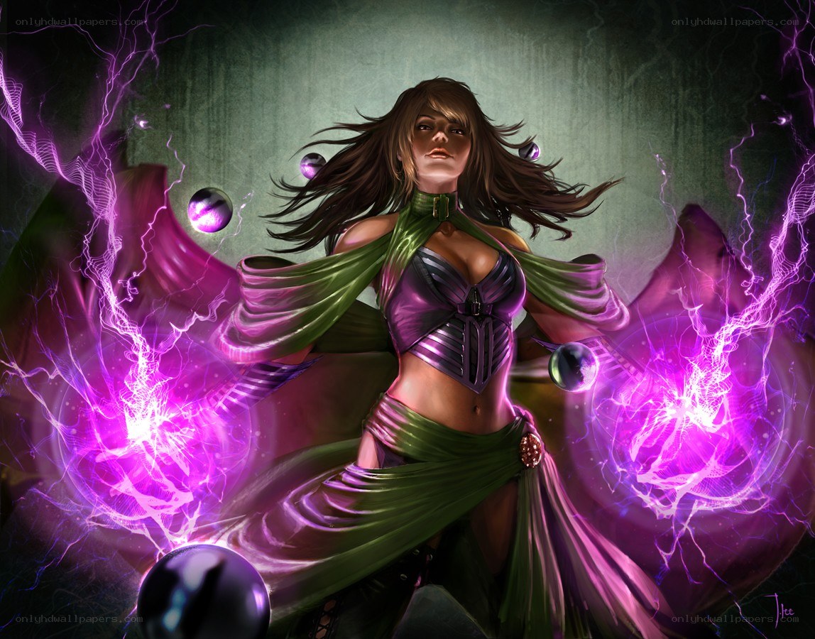 female mage with purple energy