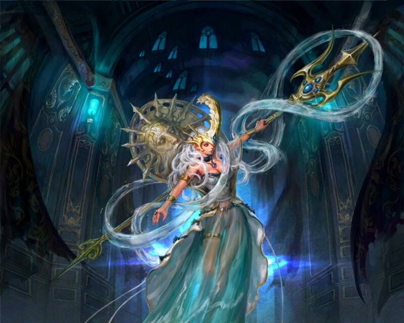 Female Mage with Staff — Blue, Dramatic, Night, Digital Art