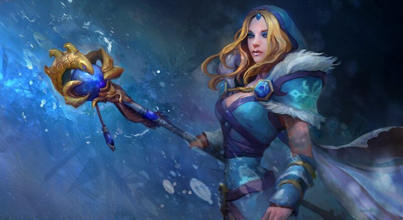 Female Mage with Staff — Blue, Dramatic, Winter, Digital Art, Snow