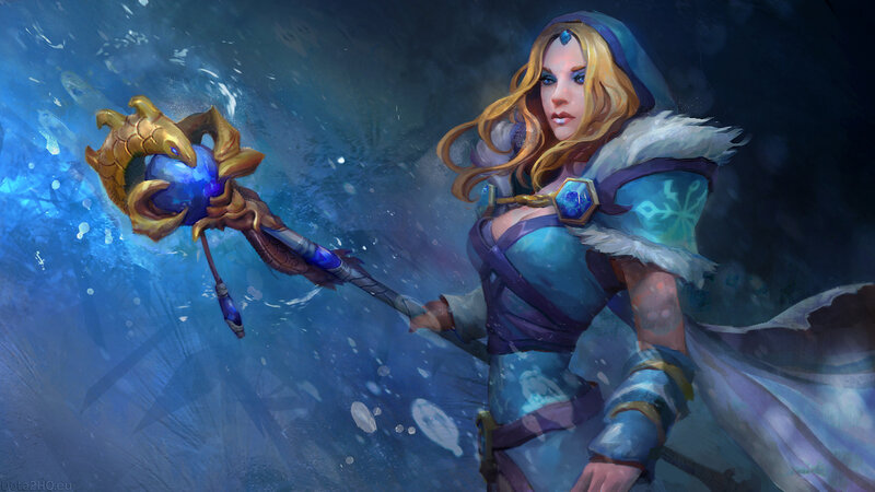 Female Mage with Staff — Blue, Dramatic, Winter, Digital Art, Snowflakes