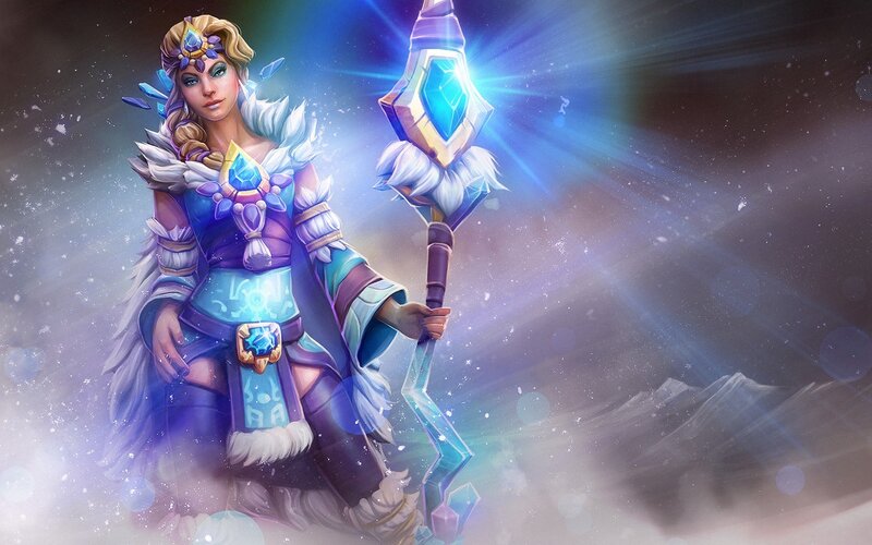 Female Mage with Staff — Blue, Dramatic, Winter, Digital Art