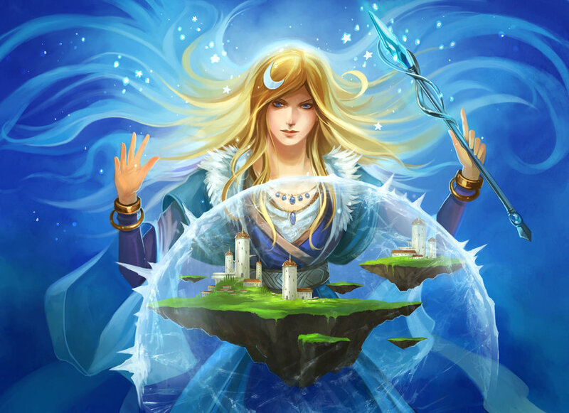 Female Mage with Staff — Blue