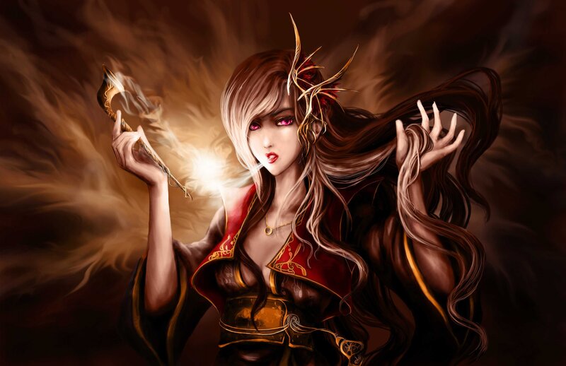 Female Mage with Staff — Brown, Dramatic