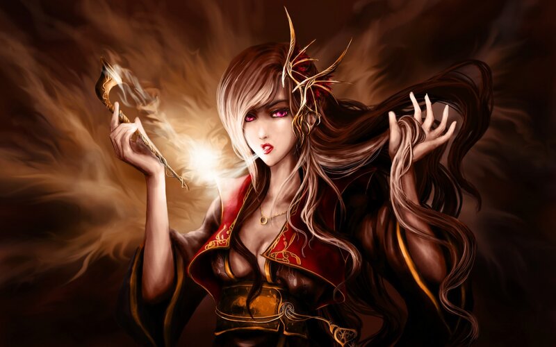 Female Mage with Staff — Brown