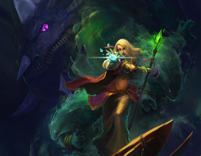 Female Mage with Staff — Green, Dramatic