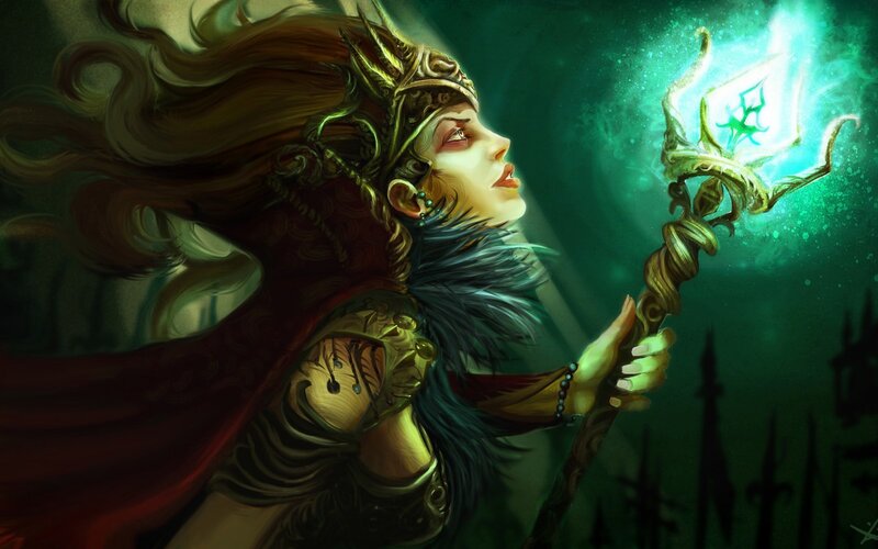 Female Mage with Staff — Green