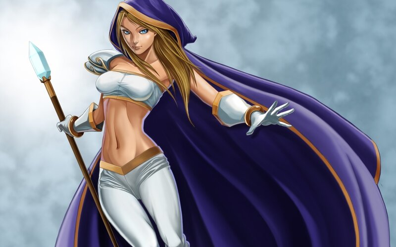 Female Mage with Staff — Purple, Dramatic, Digital Art, Cloak