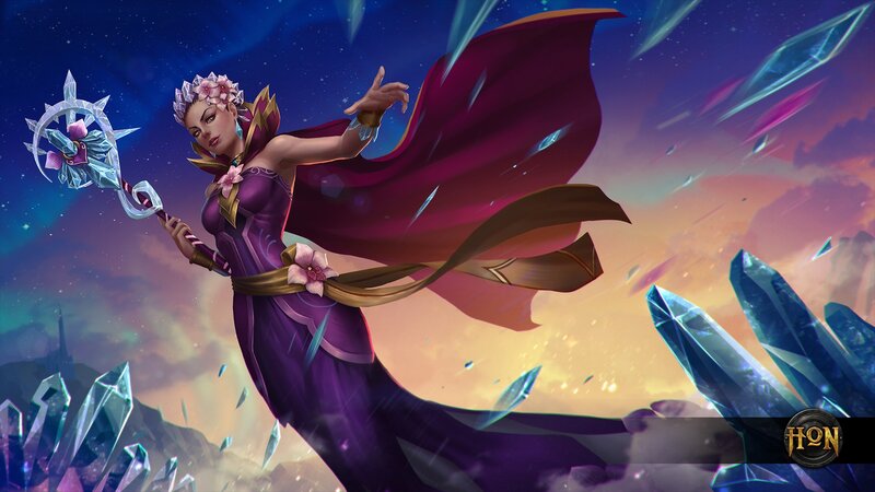 Female Mage with Staff — Purple, Dramatic, Night, Digital Art, Crystals
