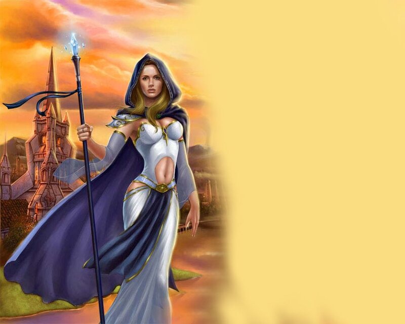 Female Mage with Staff — Purple, Dramatic, Sunset