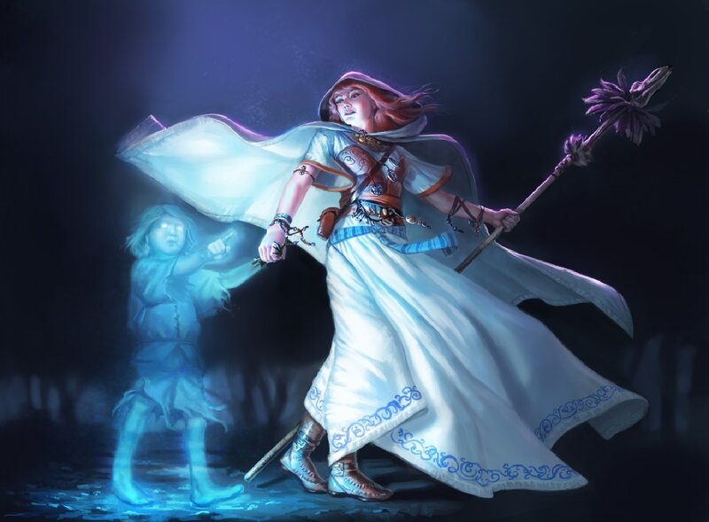 Female Mage with Staff — White, Dramatic