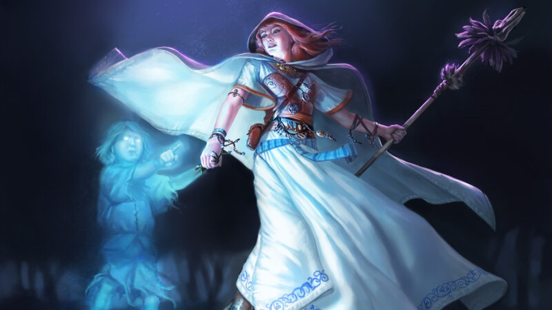 Female Mage with Staff — White