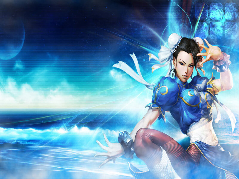 Female Martial Artist — Blue, Dramatic, Digital Art