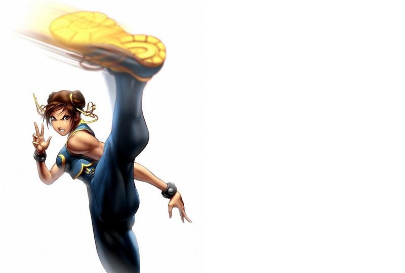 Female Martial Artist — Blue, Dynamic, Anime, Kick