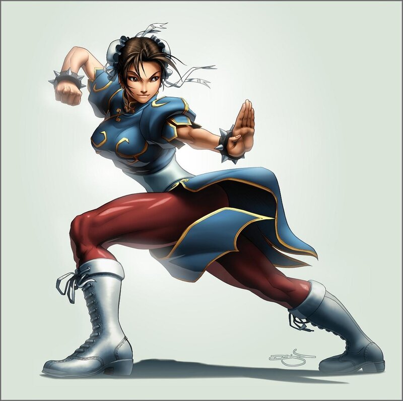 Female Martial Artist — Blue, Dynamic, Digital Art, Fighting Stance