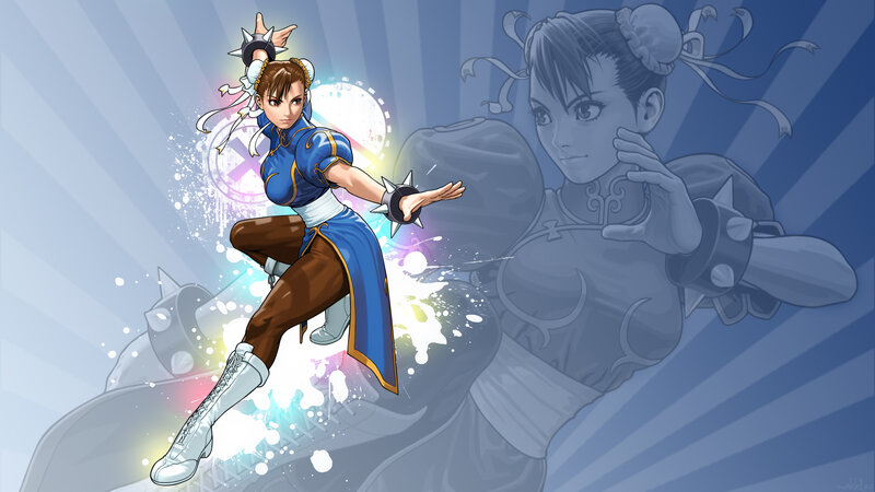 Female Martial Artist — Blue, Dynamic, Digital Art, Spiked Knuckles, Blue Outfit